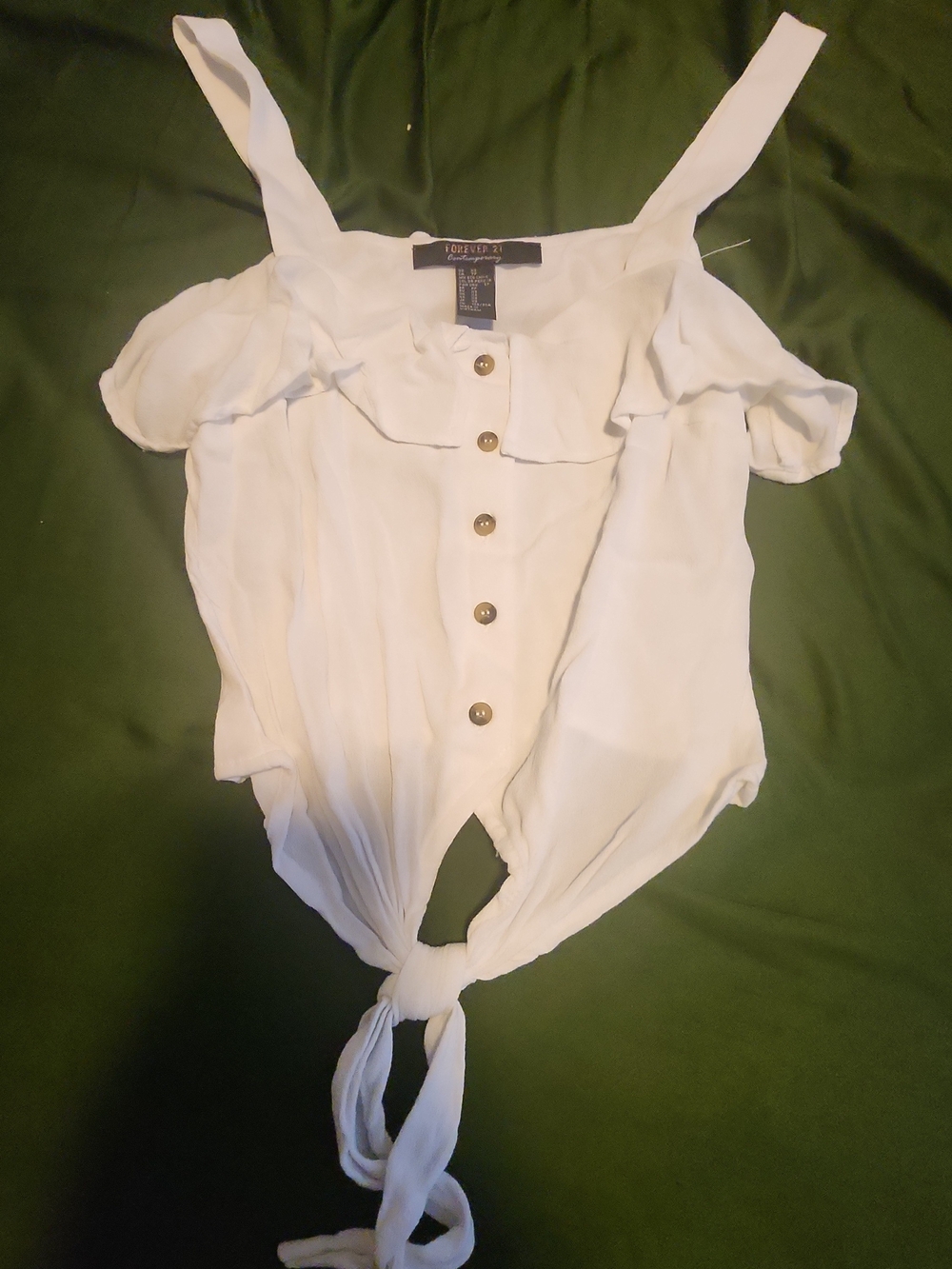 Forever 21 Contemporary White Tie Front Crop Top XS